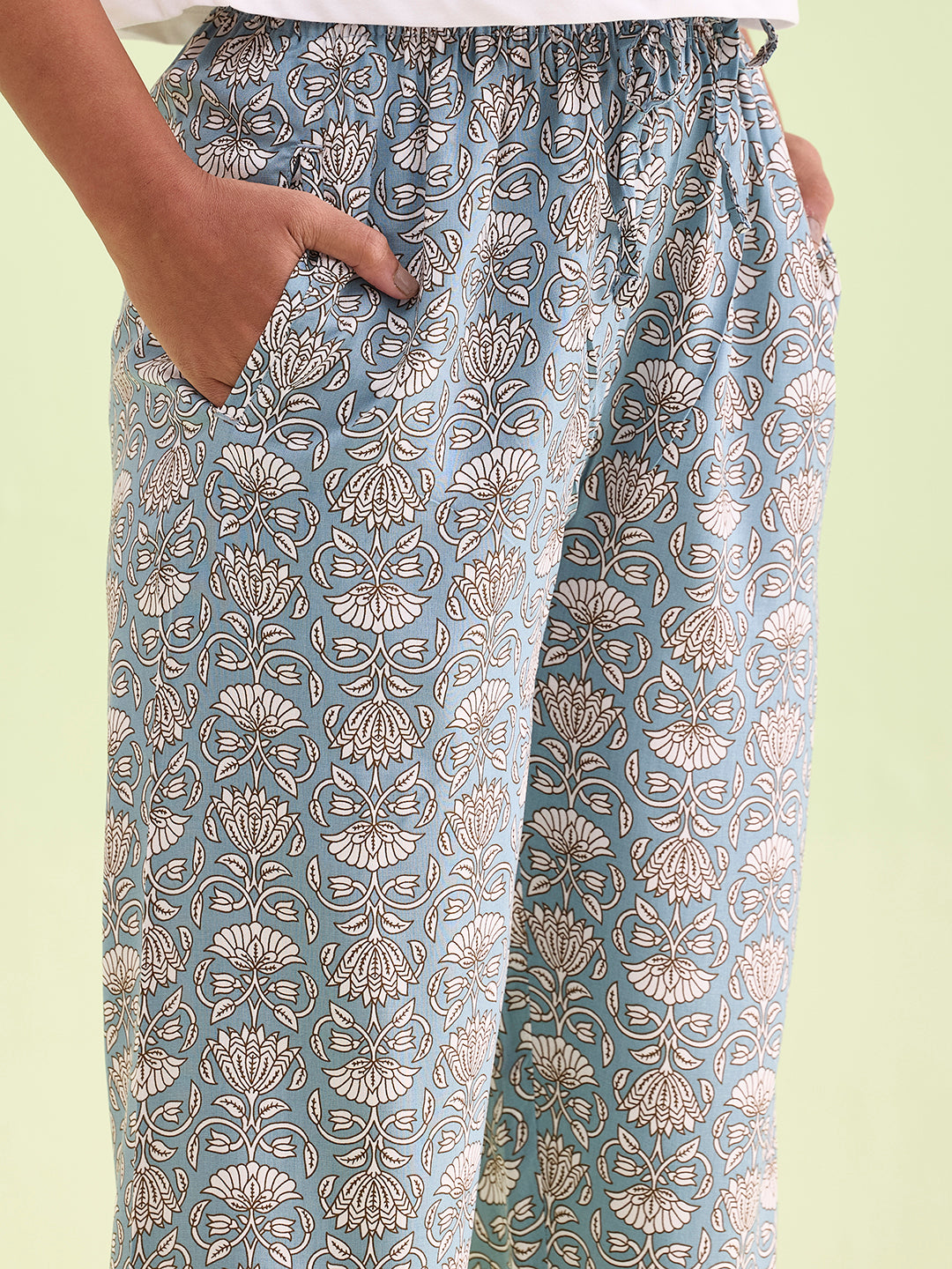 Blue Woven Viscose Printed Lounge Pants