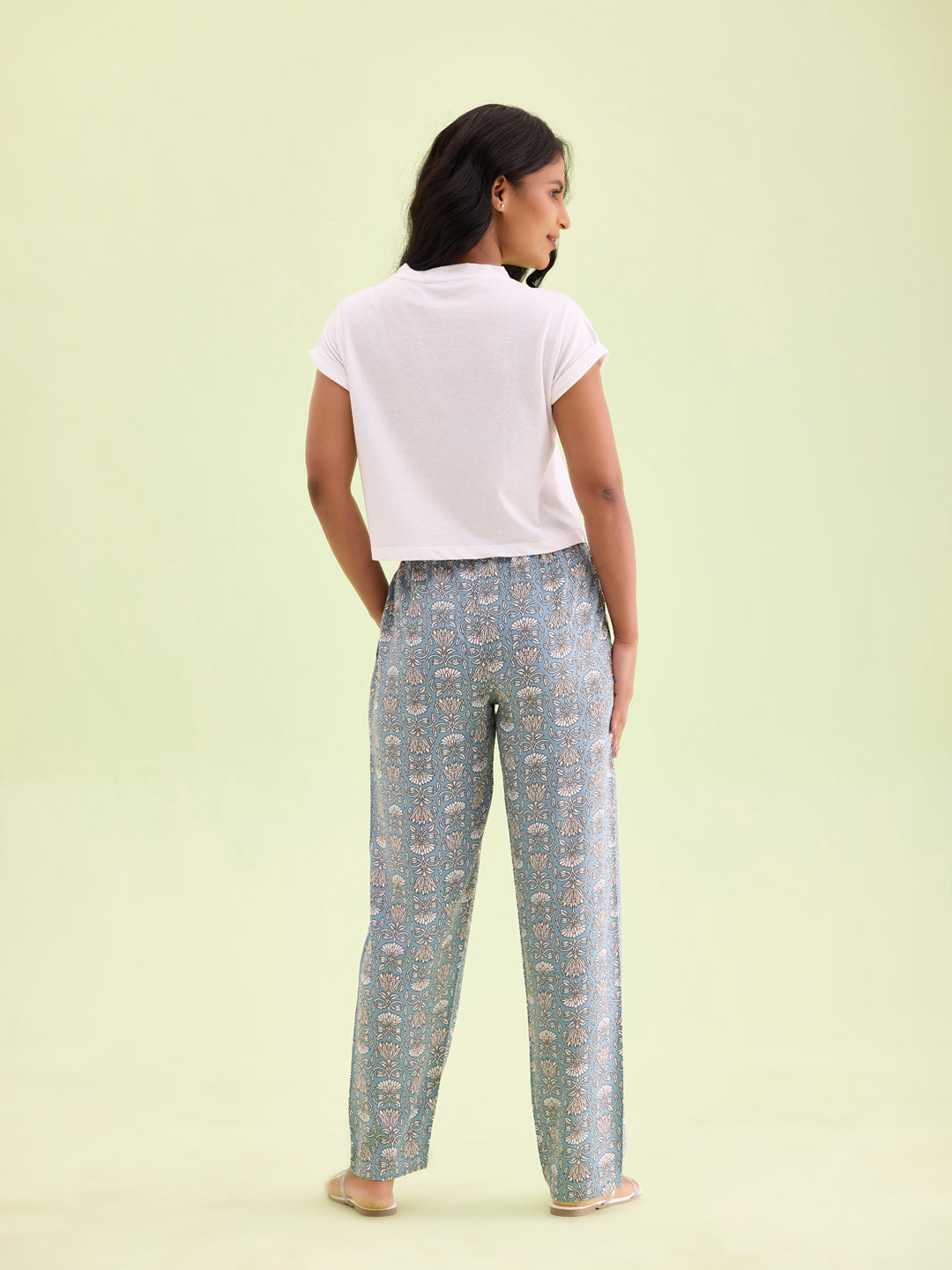 Blue Woven Viscose Printed Lounge Pants