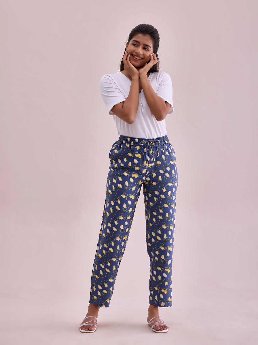 Blue Woven Viscose Printed Lounge Pants