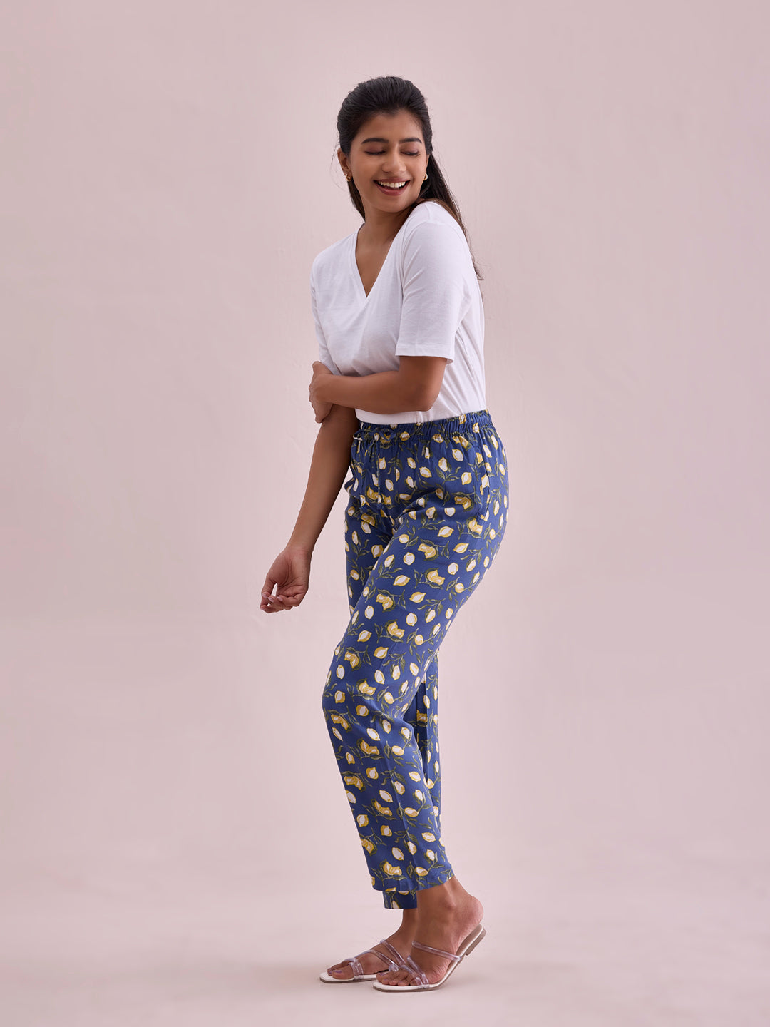 Blue Woven Viscose Printed Lounge Pants