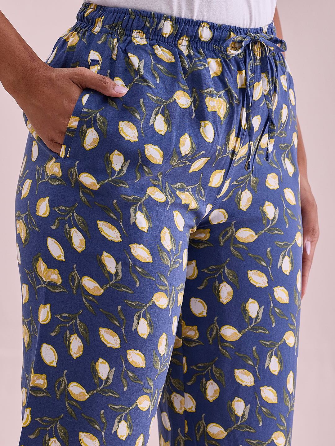 Blue Woven Viscose Printed Lounge Pants