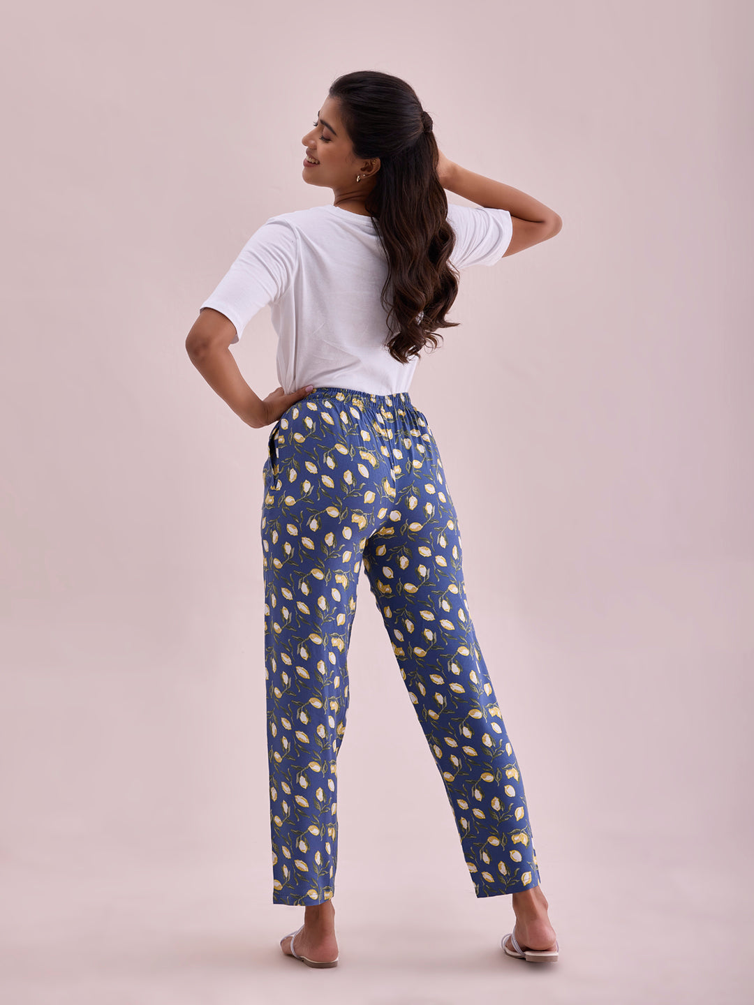 Blue Woven Viscose Printed Lounge Pants