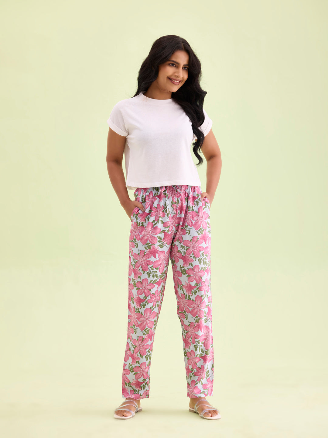 Blue Woven Viscose Printed Lounge Pants