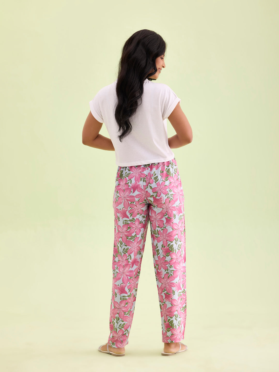 Blue Woven Viscose Printed Lounge Pants