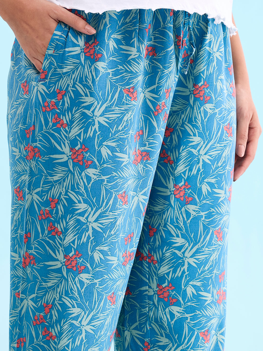 Blue Woven Viscose Printed Lounge Pants