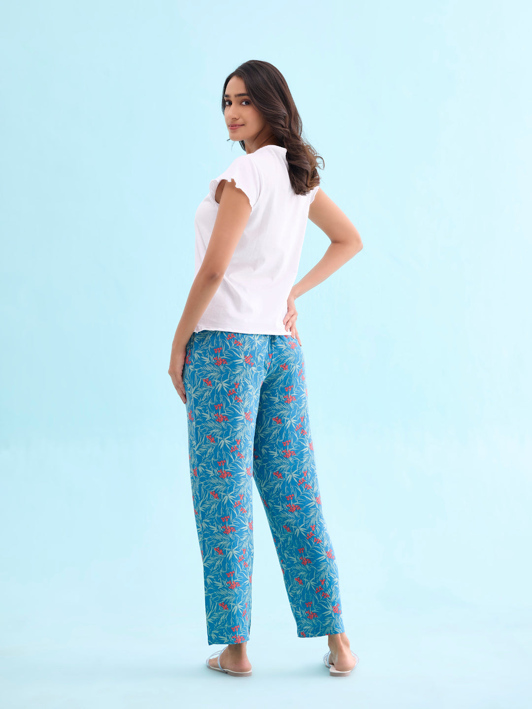 Blue Woven Viscose Printed Lounge Pants