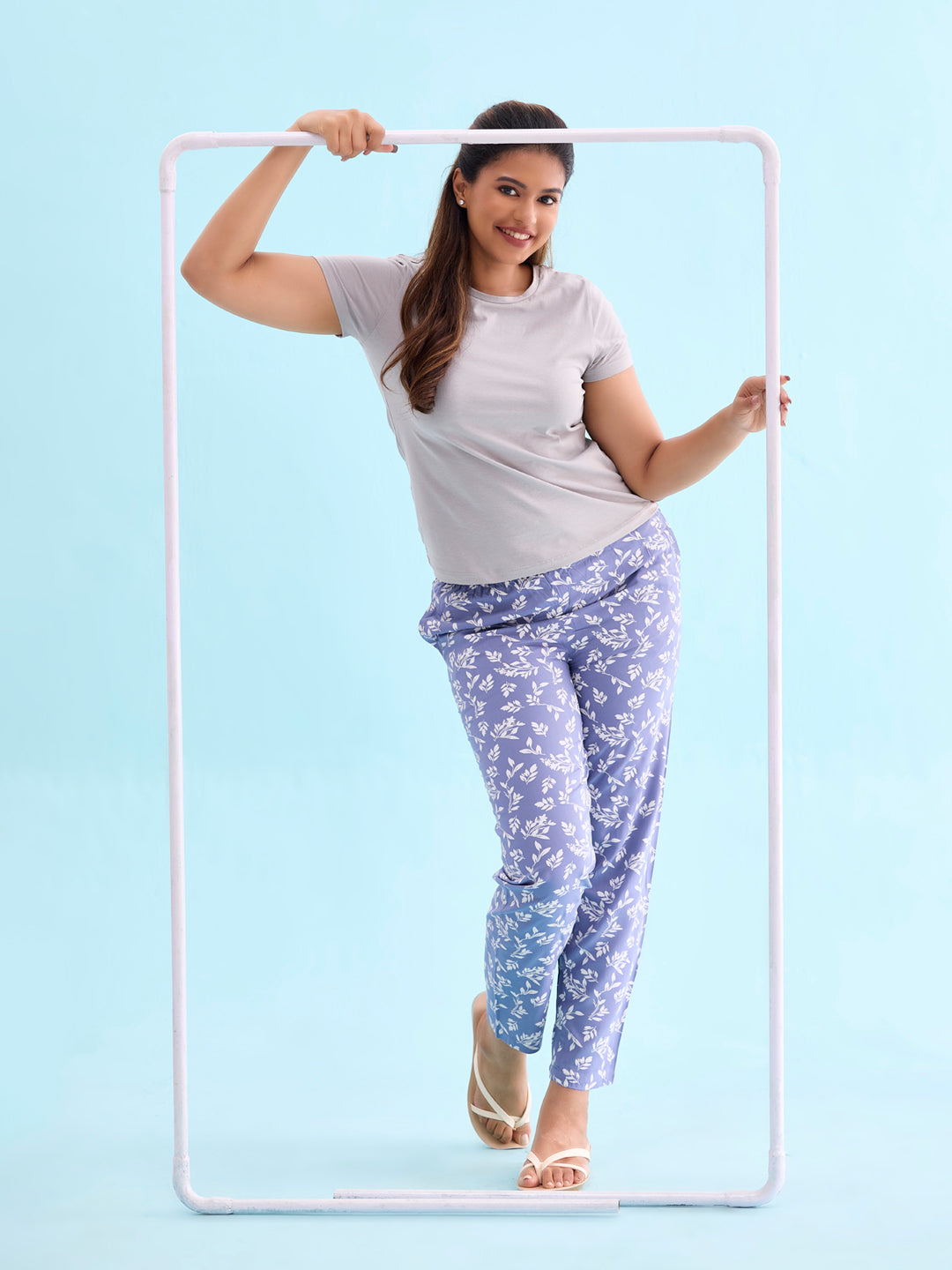 Blue Woven Viscose Printed Lounge Pants