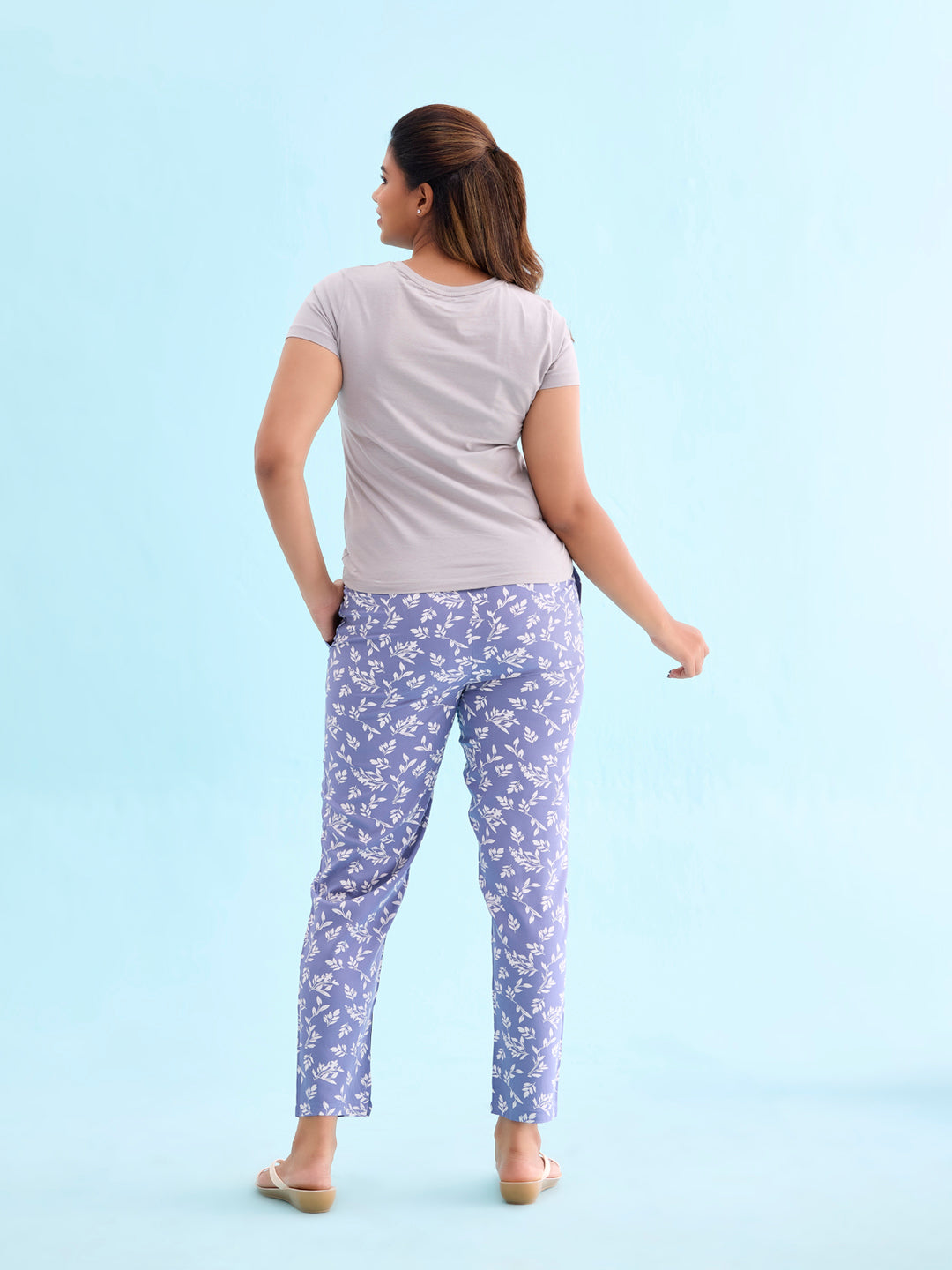 Blue Woven Viscose Printed Lounge Pants