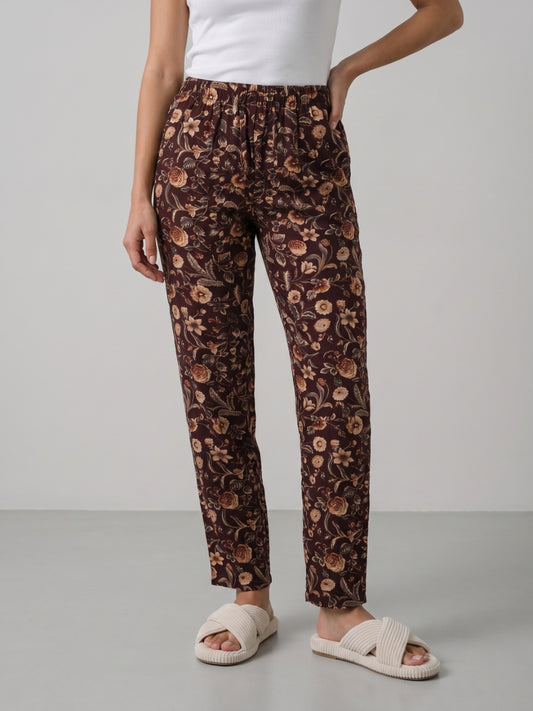 Beige Woven Viscose Printed Lounge Pants