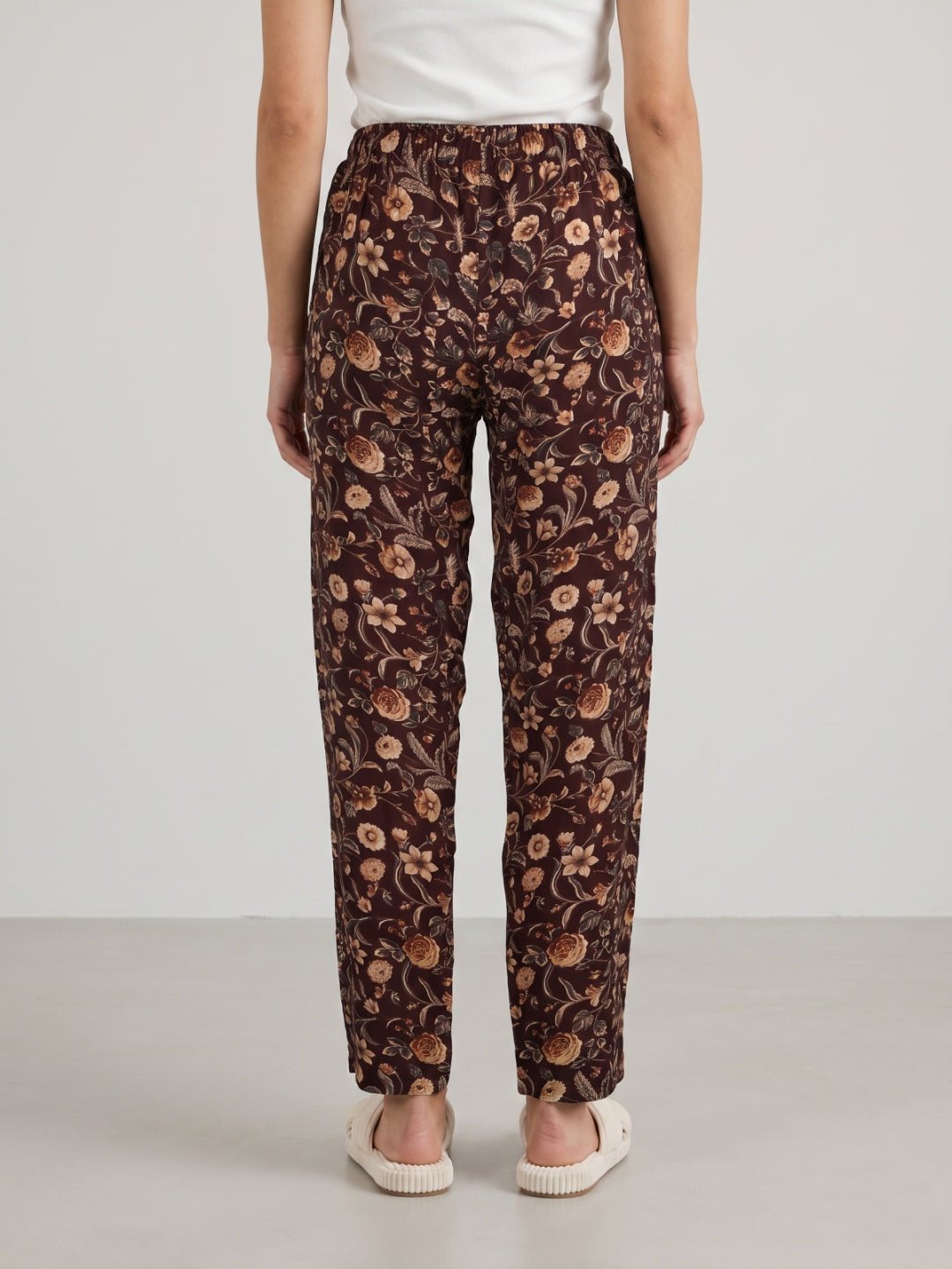 Beige Woven Viscose Printed Lounge Pants