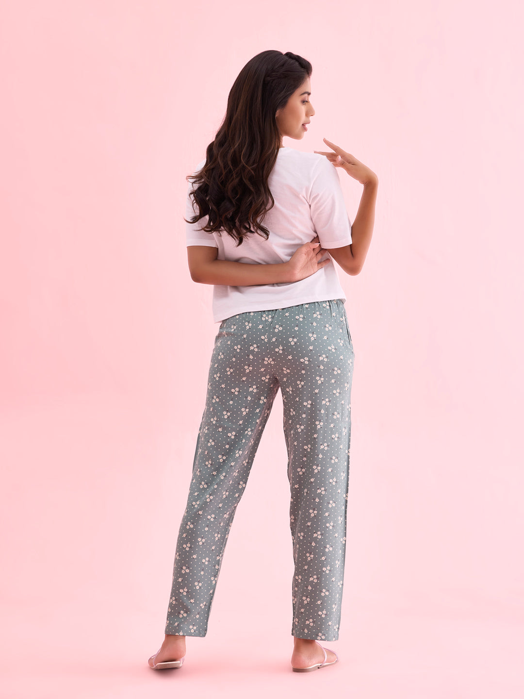 Green Woven Viscose Printed Lounge Pants