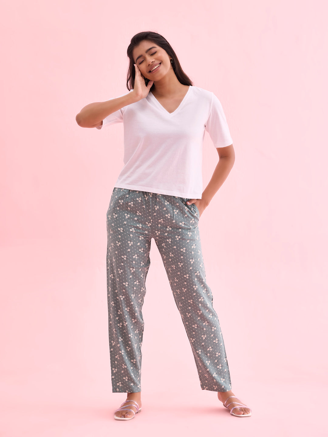 Green Woven Viscose Printed Lounge Pants