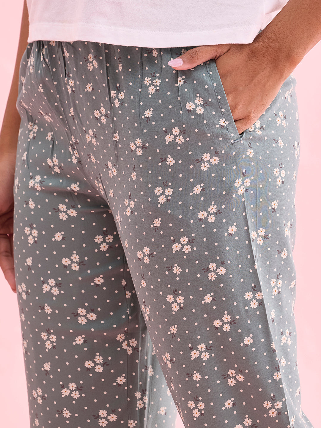 Green Woven Viscose Printed Lounge Pants