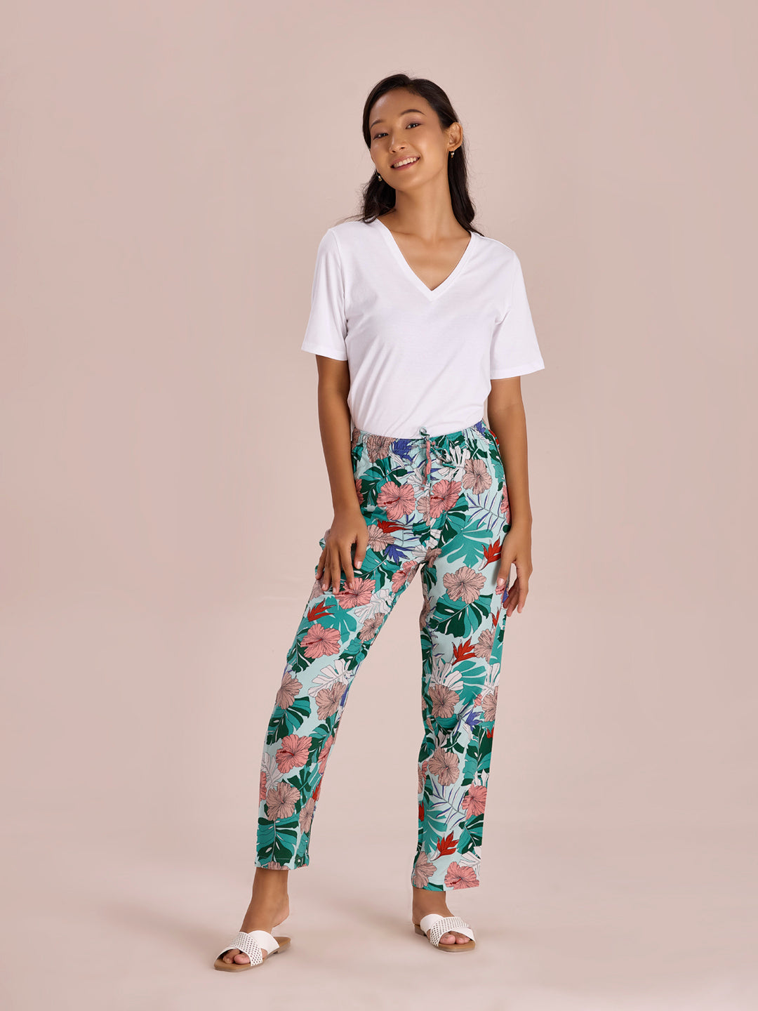 Green Woven Viscose Printed Lounge Pants