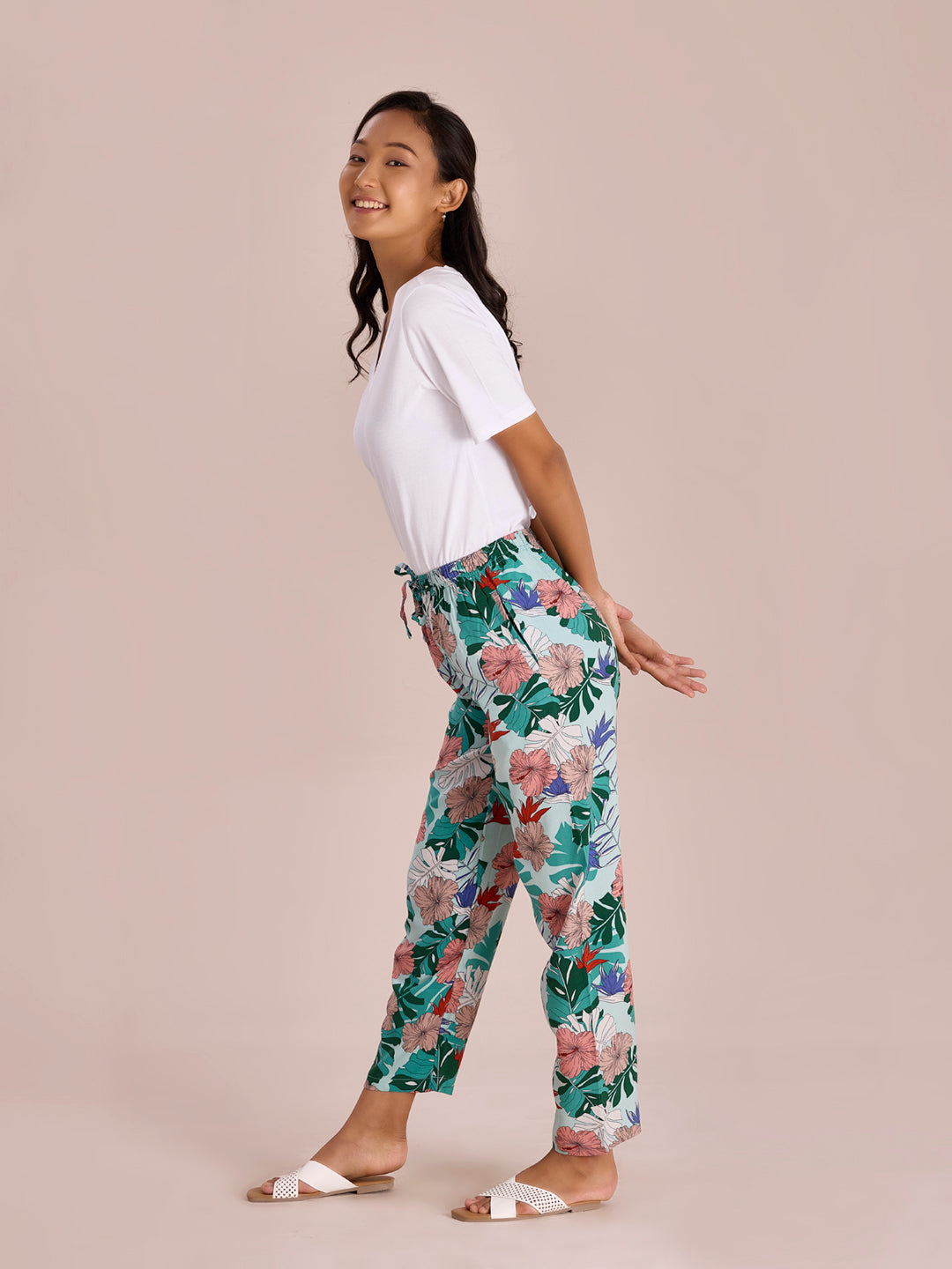 Green Woven Viscose Printed Lounge Pants