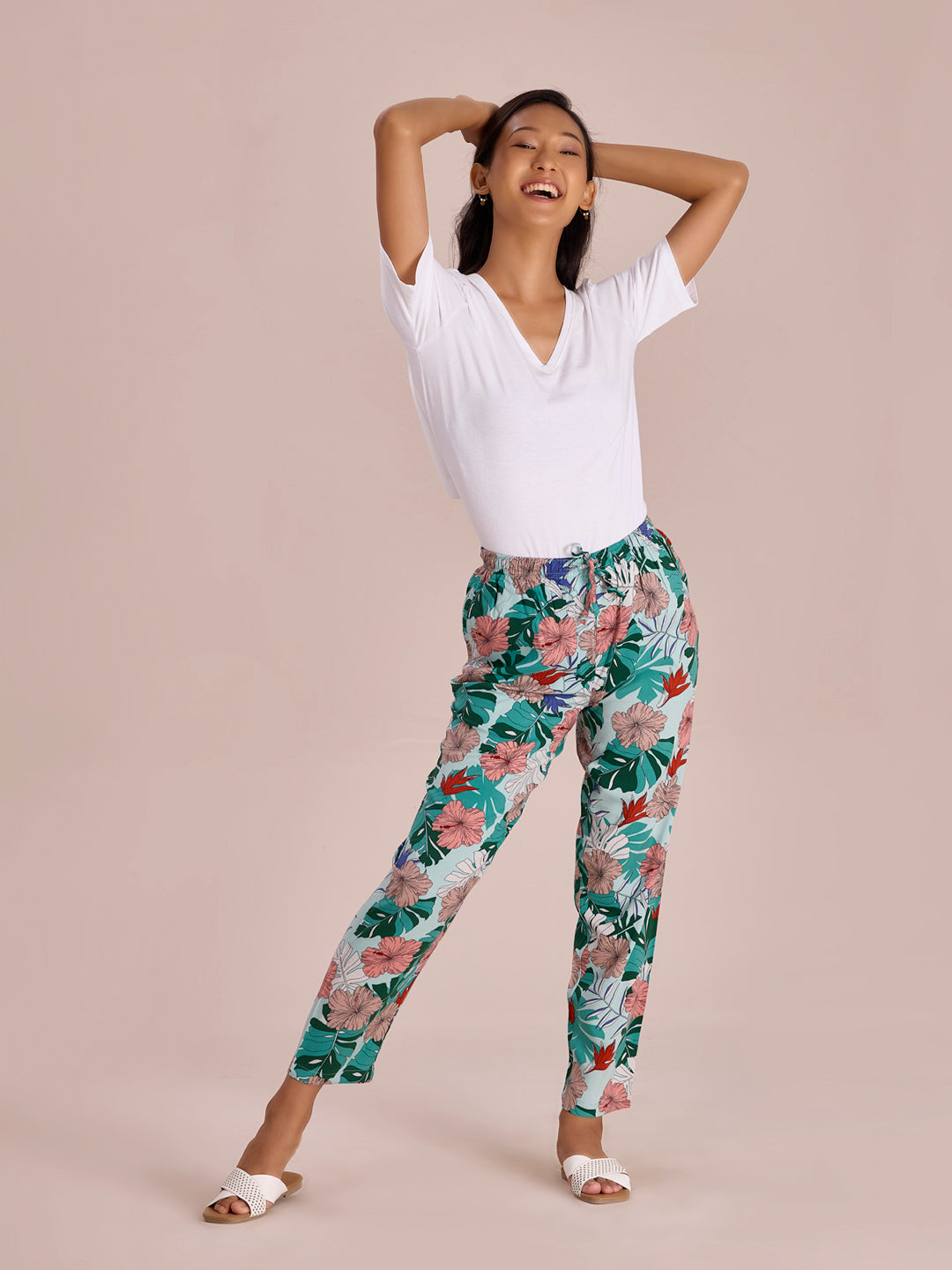 Green Woven Viscose Printed Lounge Pants