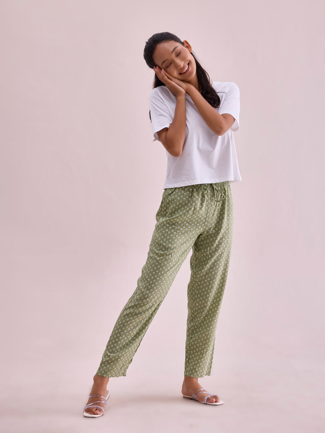 Light Green Woven Viscose Printed Lounge Pants