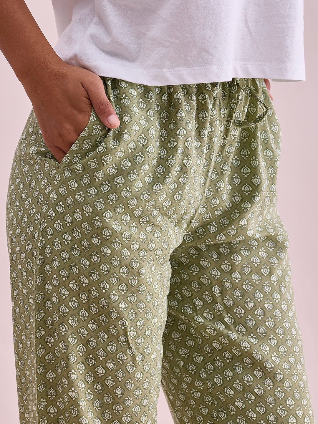 Light Green Woven Viscose Printed Lounge Pants