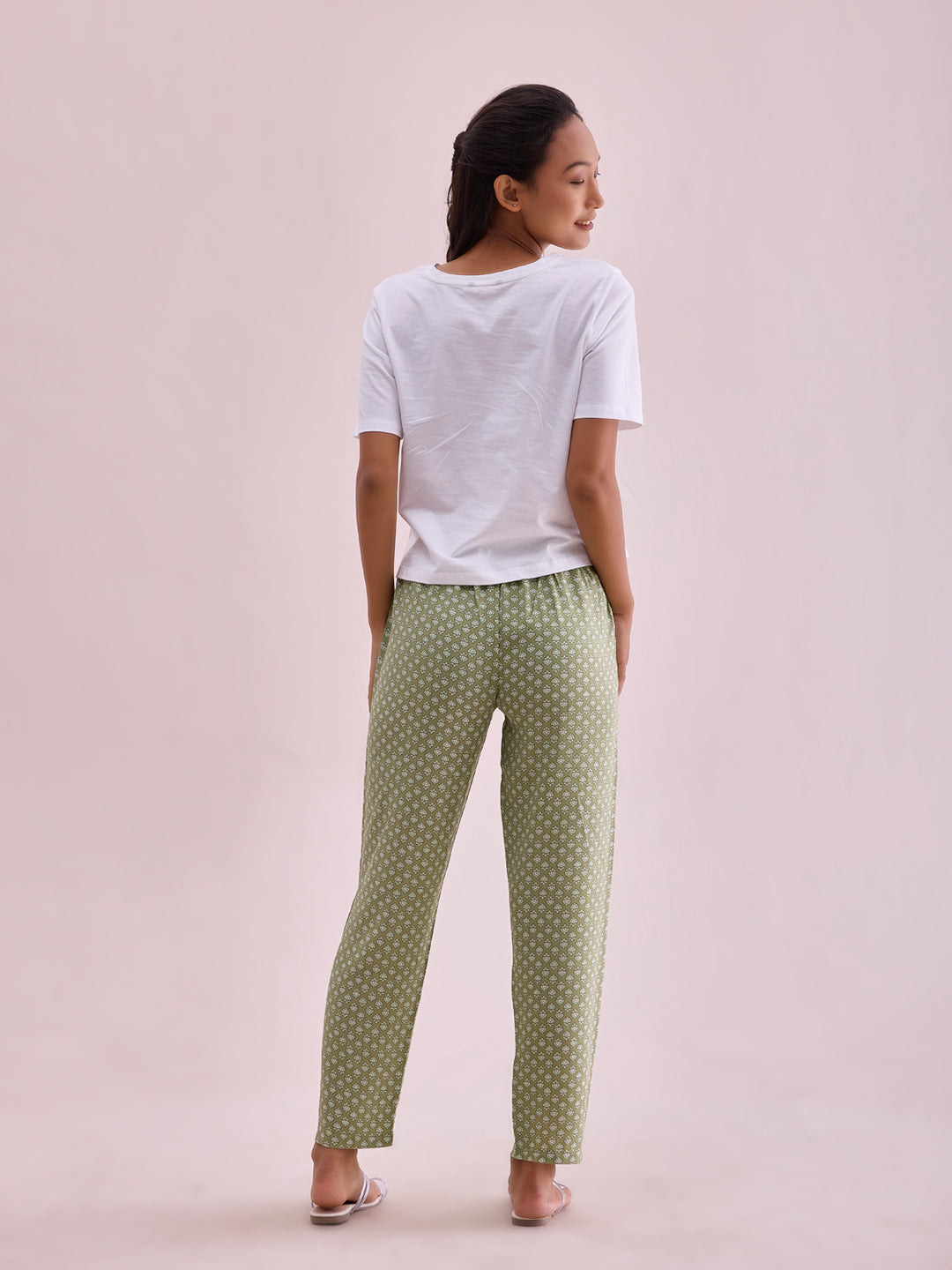 Light Green Woven Viscose Printed Lounge Pants