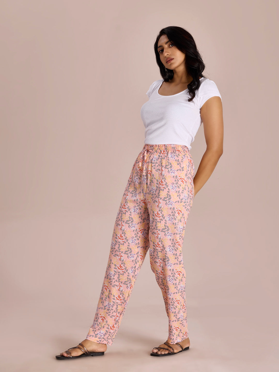 Light Pink Woven Viscose Printed Lounge Pants