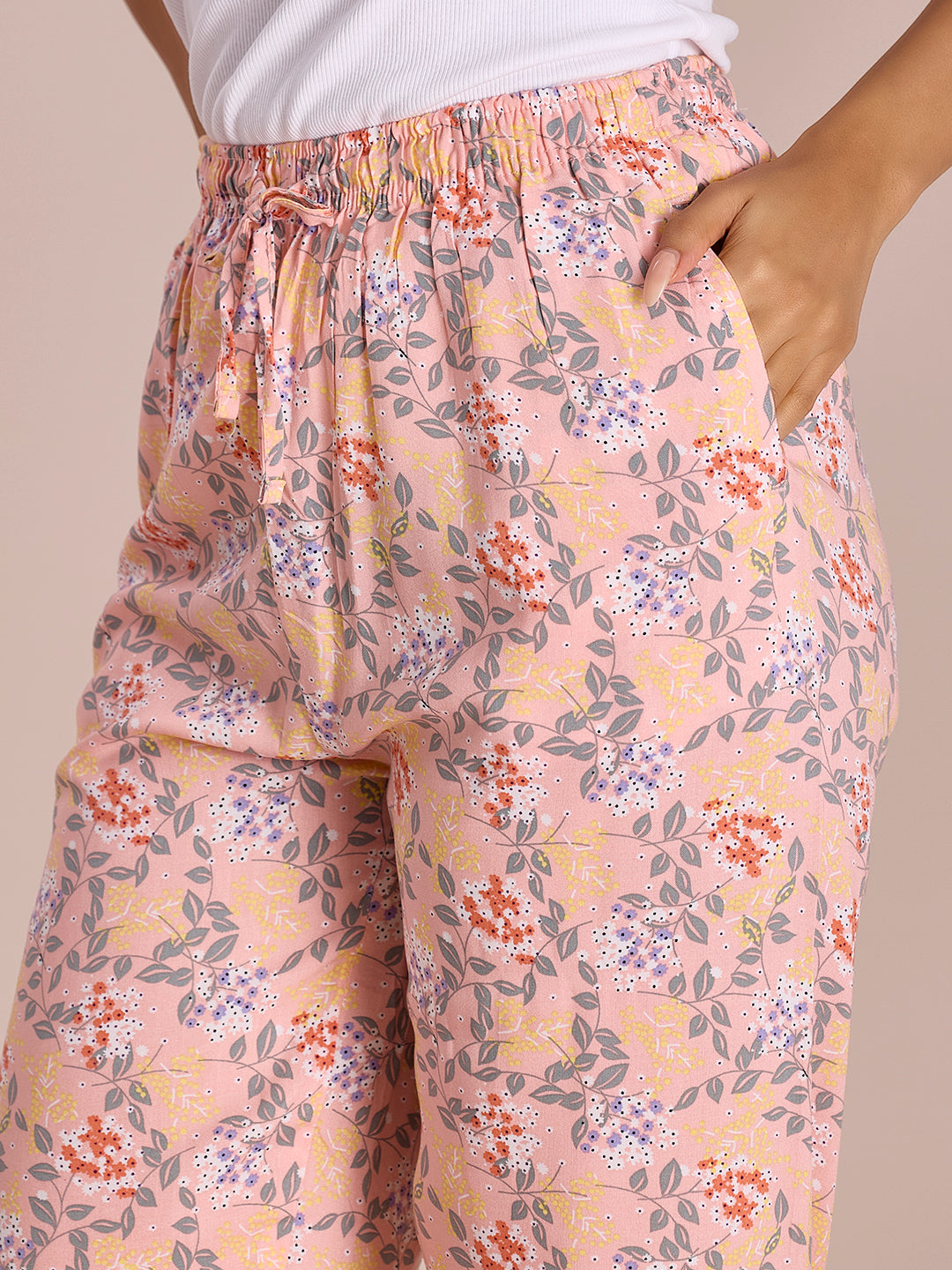 Light Pink Woven Viscose Printed Lounge Pants