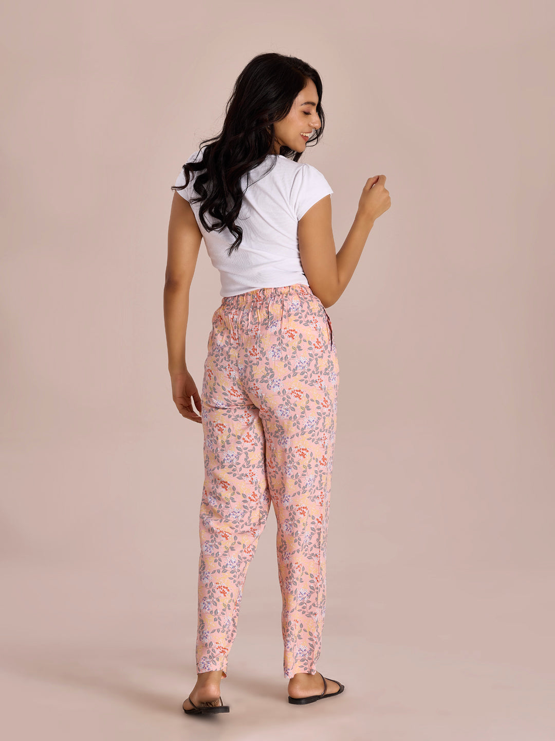 Light Pink Woven Viscose Printed Lounge Pants