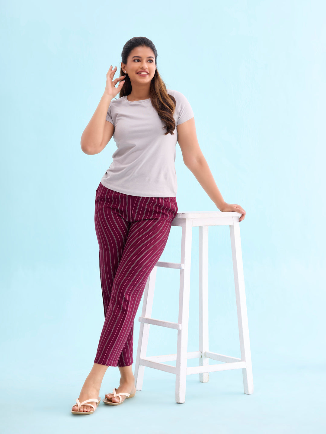 Maroon Woven Viscose Printed Lounge Pants