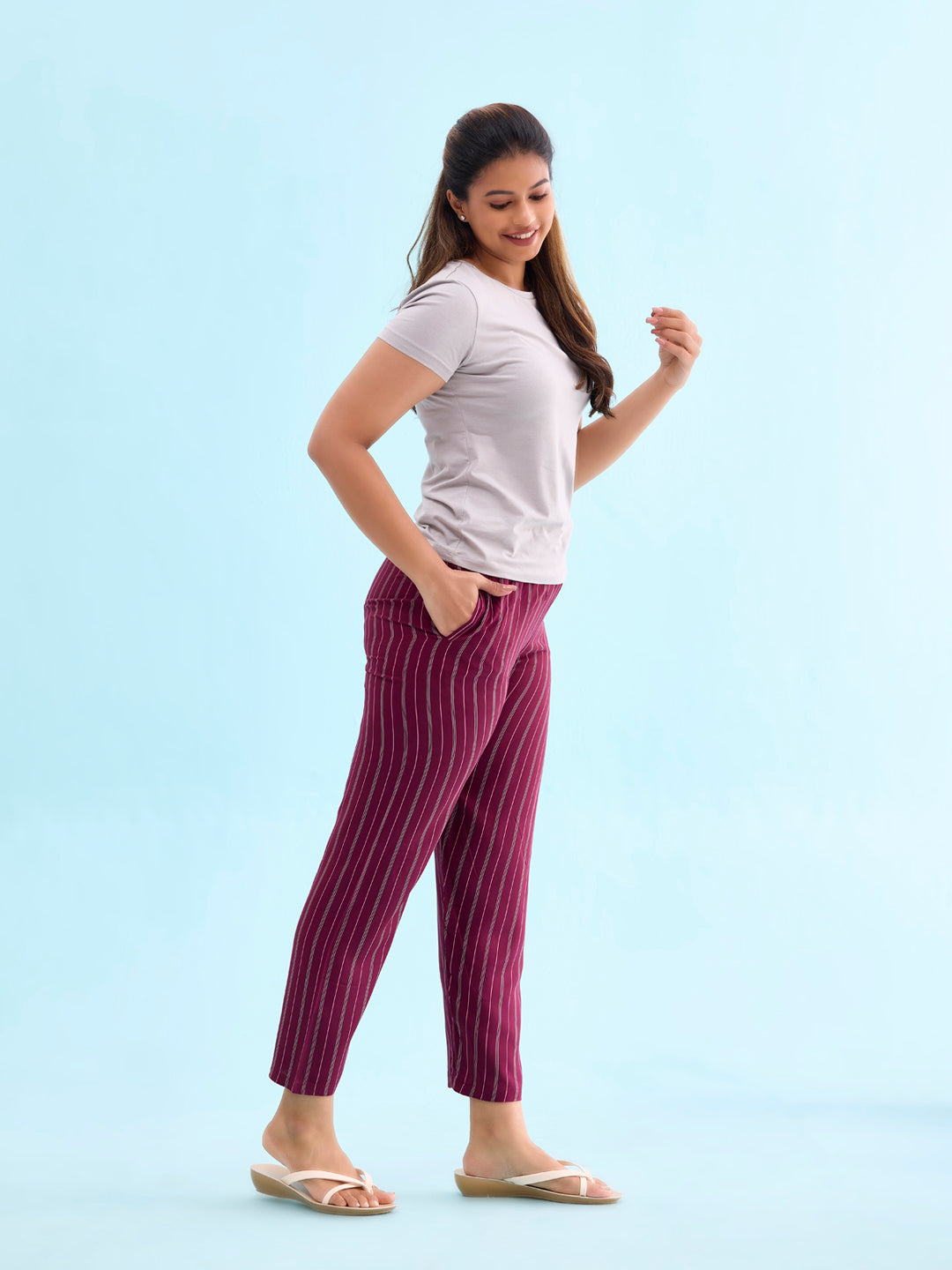 Maroon Woven Viscose Printed Lounge Pants