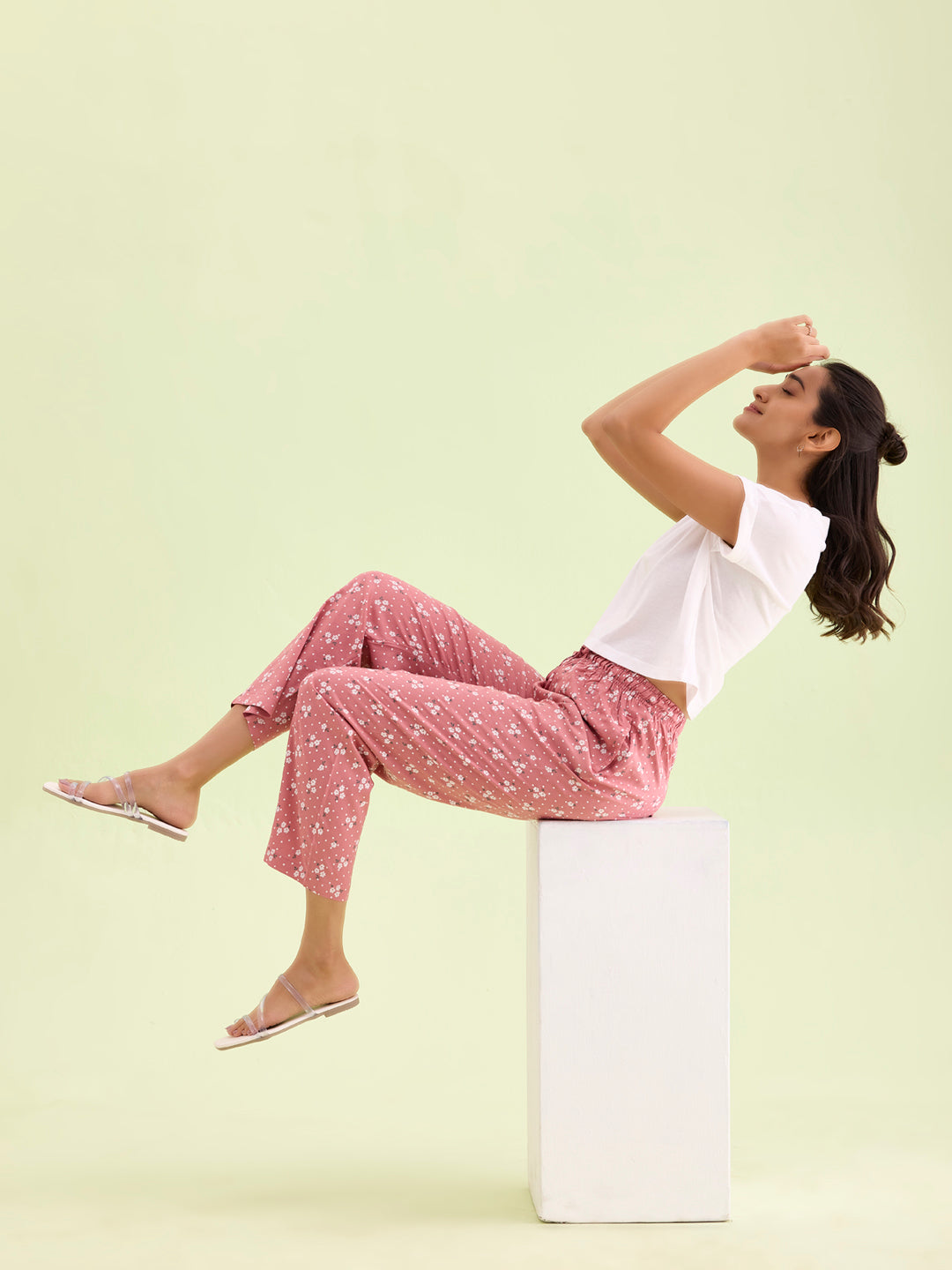 Medium Pink Woven Viscose Printed Lounge Pants