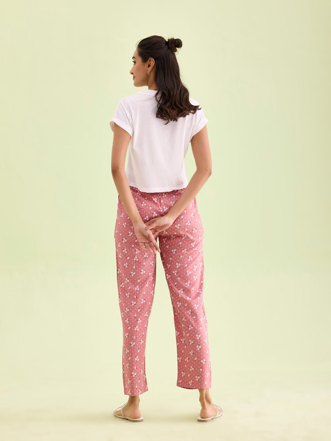 Medium Pink Woven Viscose Printed Lounge Pants