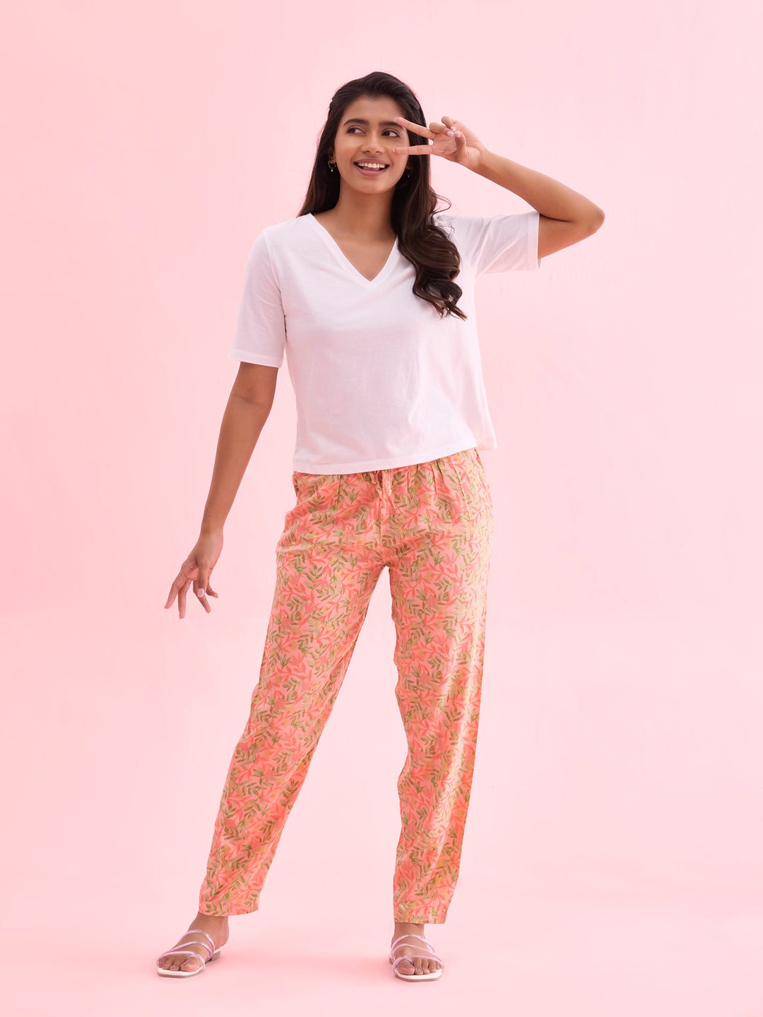 Medium Pink Woven Viscose Printed Lounge Pants