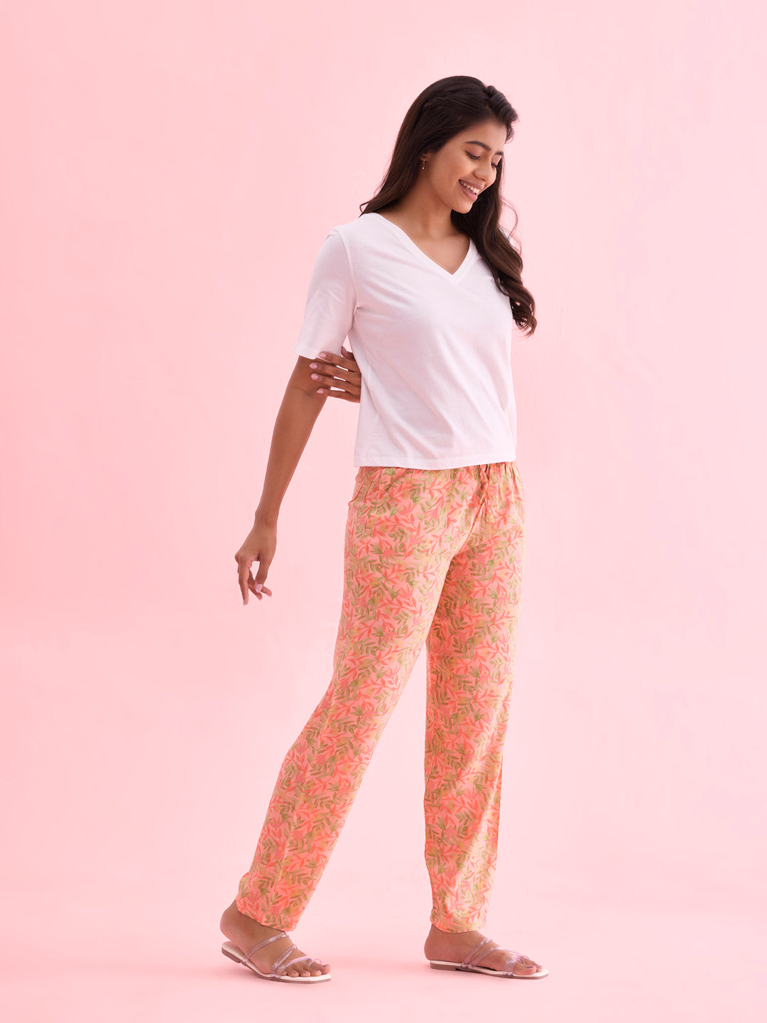 Medium Pink Woven Viscose Printed Lounge Pants