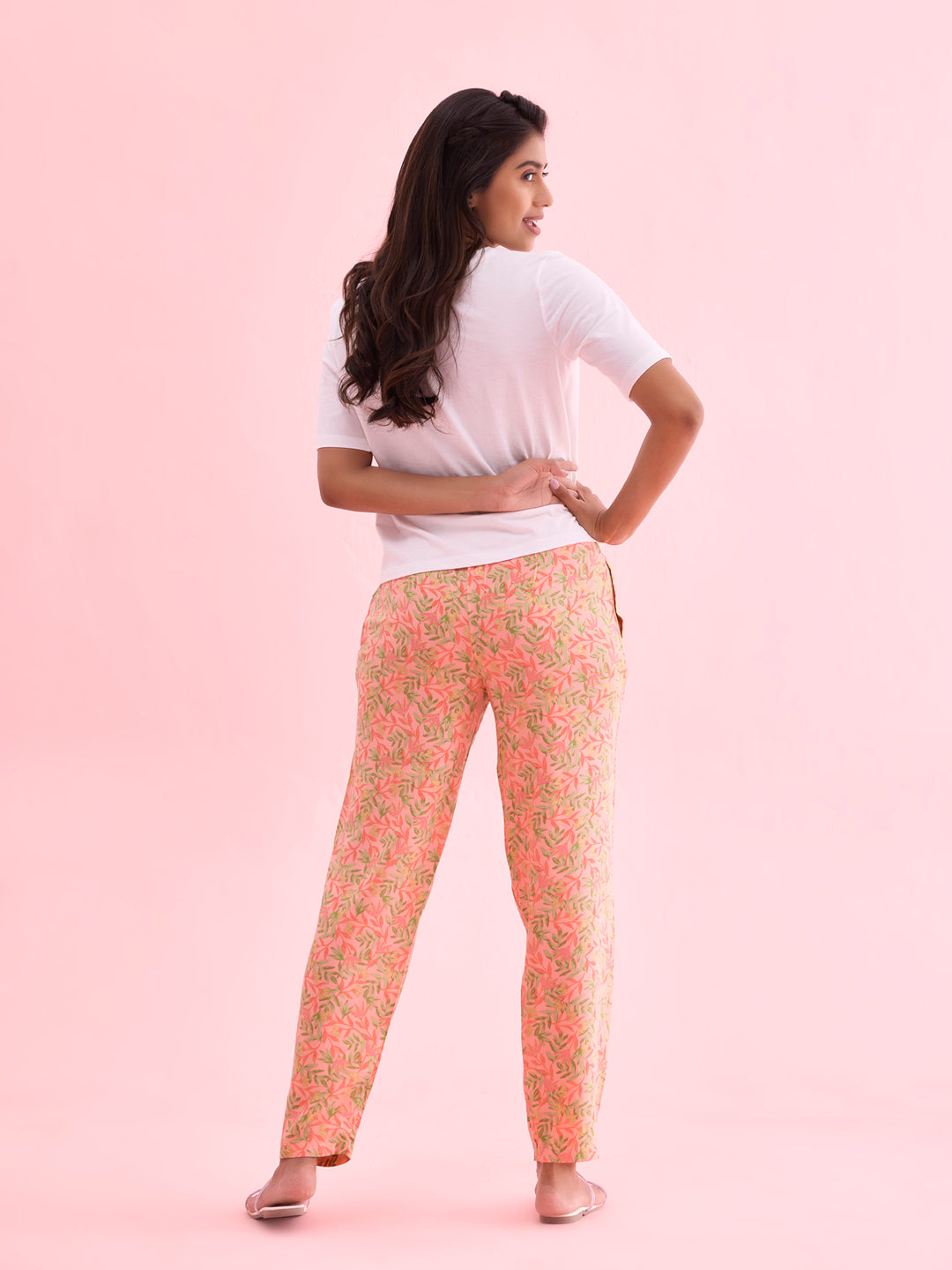 Medium Pink Woven Viscose Printed Lounge Pants