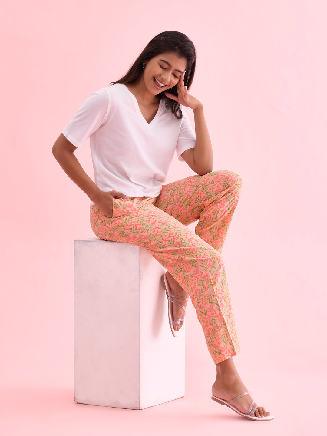 Medium Pink Woven Viscose Printed Lounge Pants