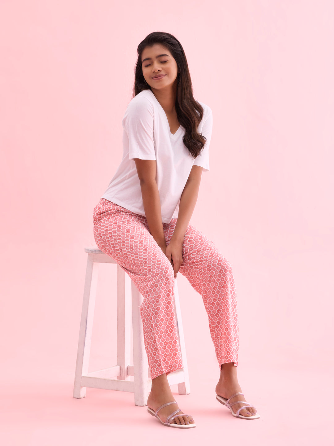 Medium Pink Woven Viscose Printed Lounge Pants