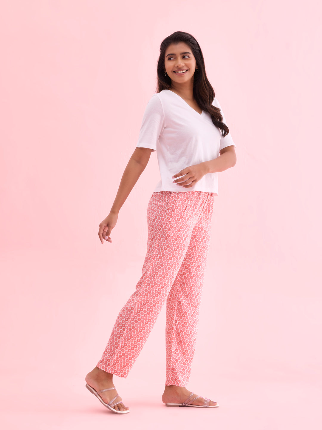 Medium Pink Woven Viscose Printed Lounge Pants