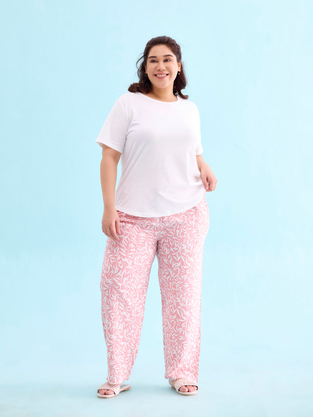 Medium Pink Woven Viscose Printed Lounge Pants