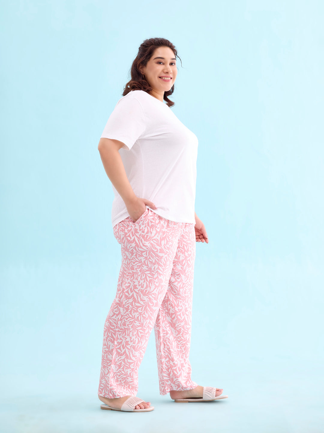 Medium Pink Woven Viscose Printed Lounge Pants