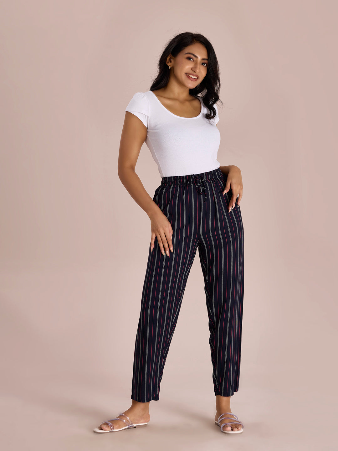 Navy Woven Viscose Printed Lounge Pants