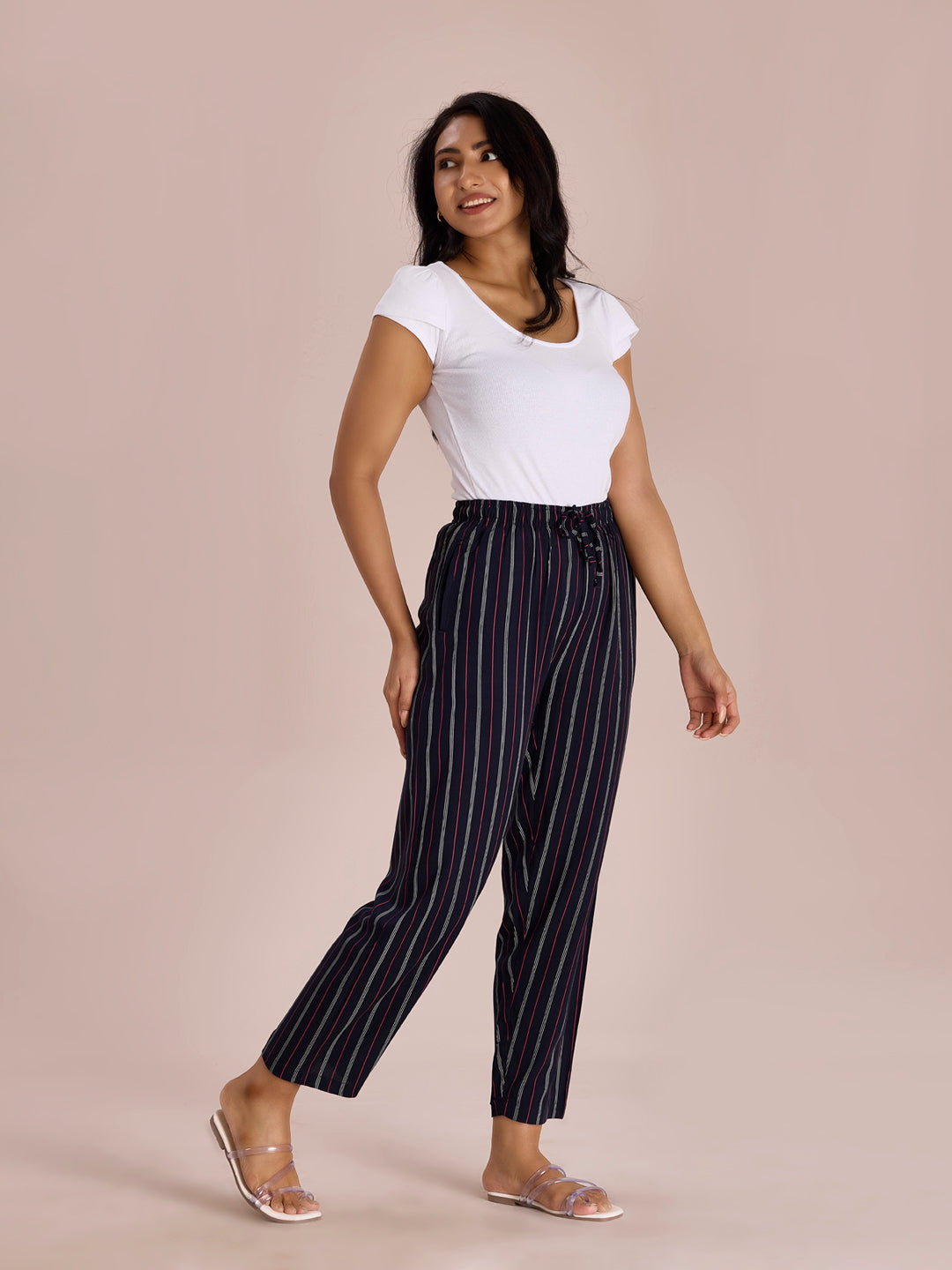 Navy Woven Viscose Printed Lounge Pants