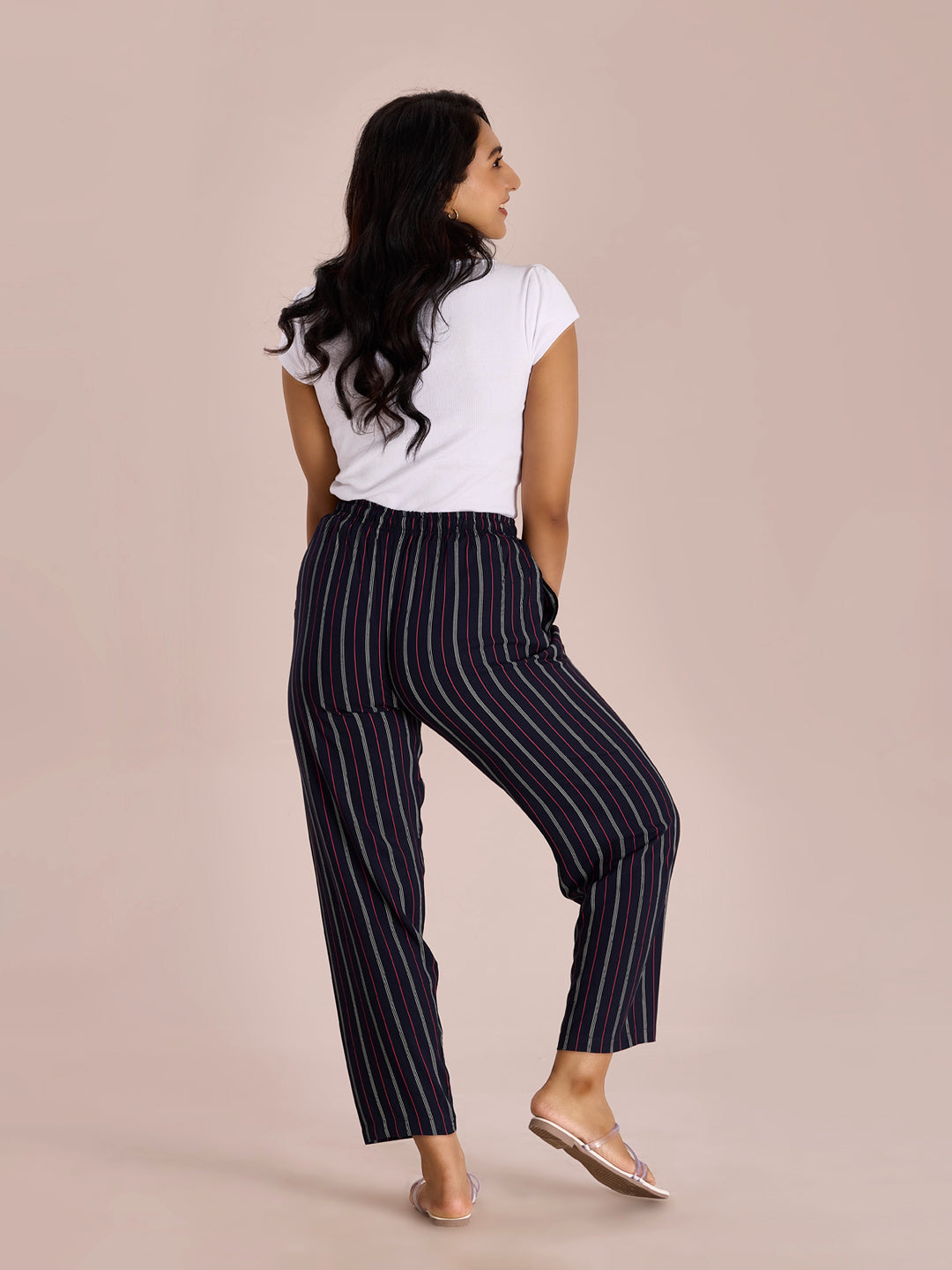 Navy Woven Viscose Printed Lounge Pants