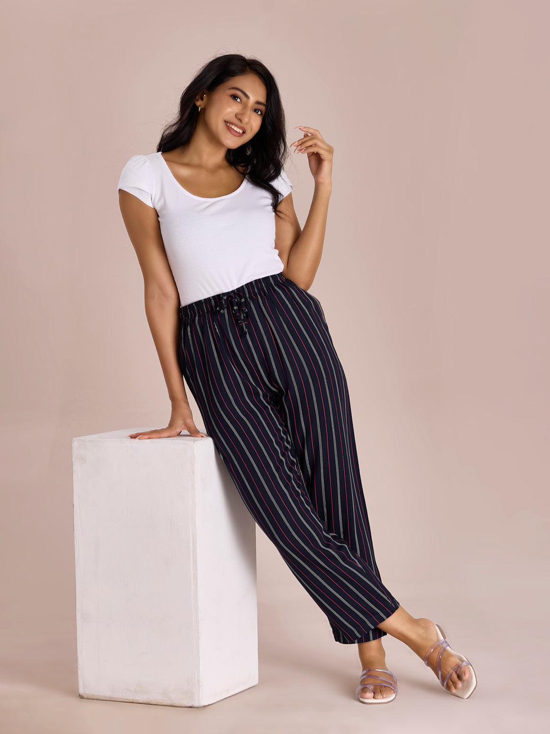 Navy Woven Viscose Printed Lounge Pants