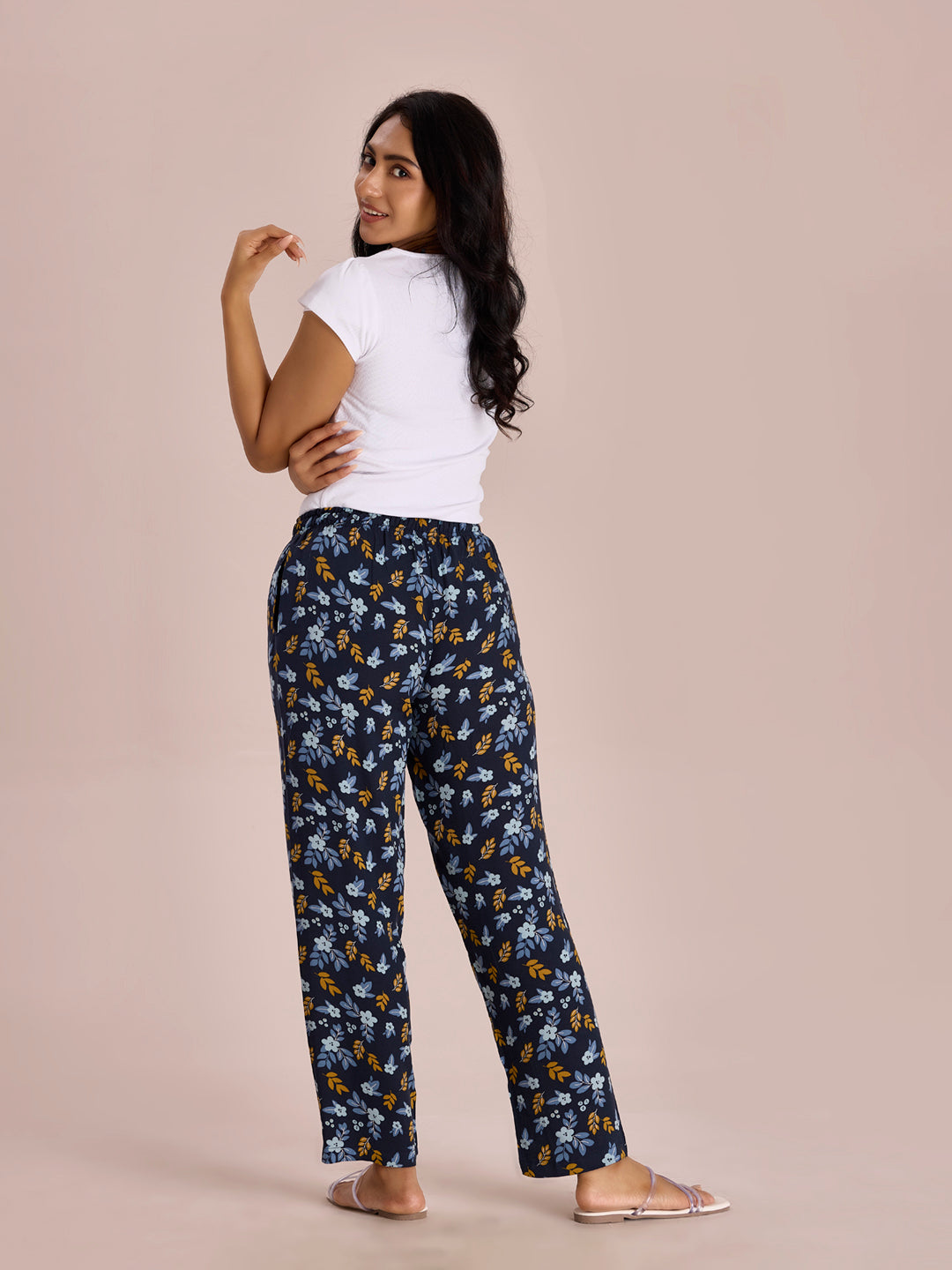 Navy Woven Viscose Printed Lounge Pants