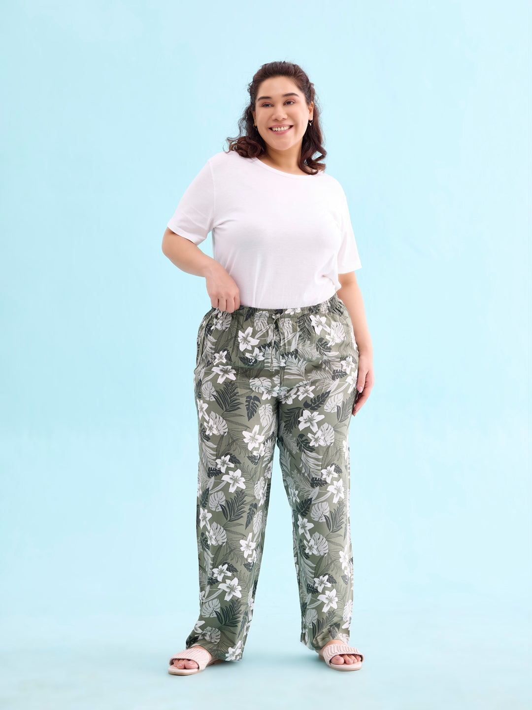 Olive Woven Viscose Printed Lounge Pants