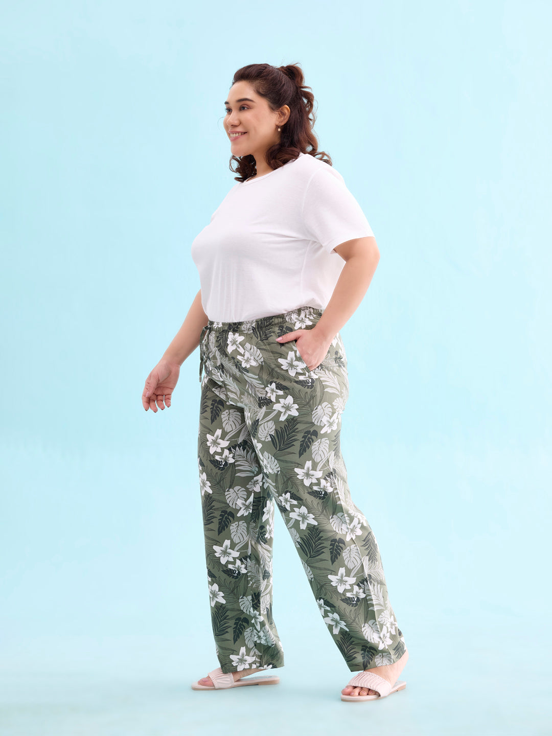 Olive Woven Viscose Printed Lounge Pants