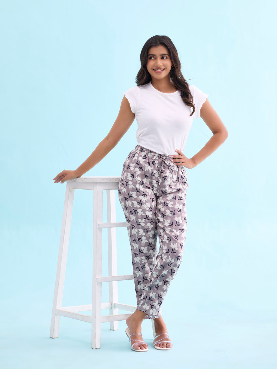 Purple Woven Viscose Printed Lounge Pants