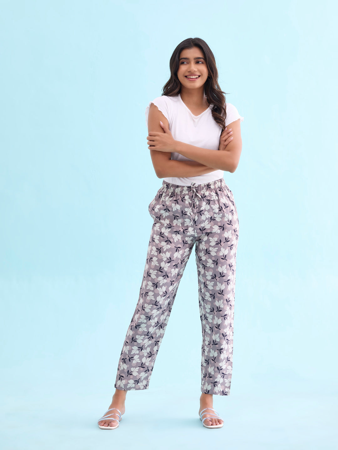 Purple Woven Viscose Printed Lounge Pants