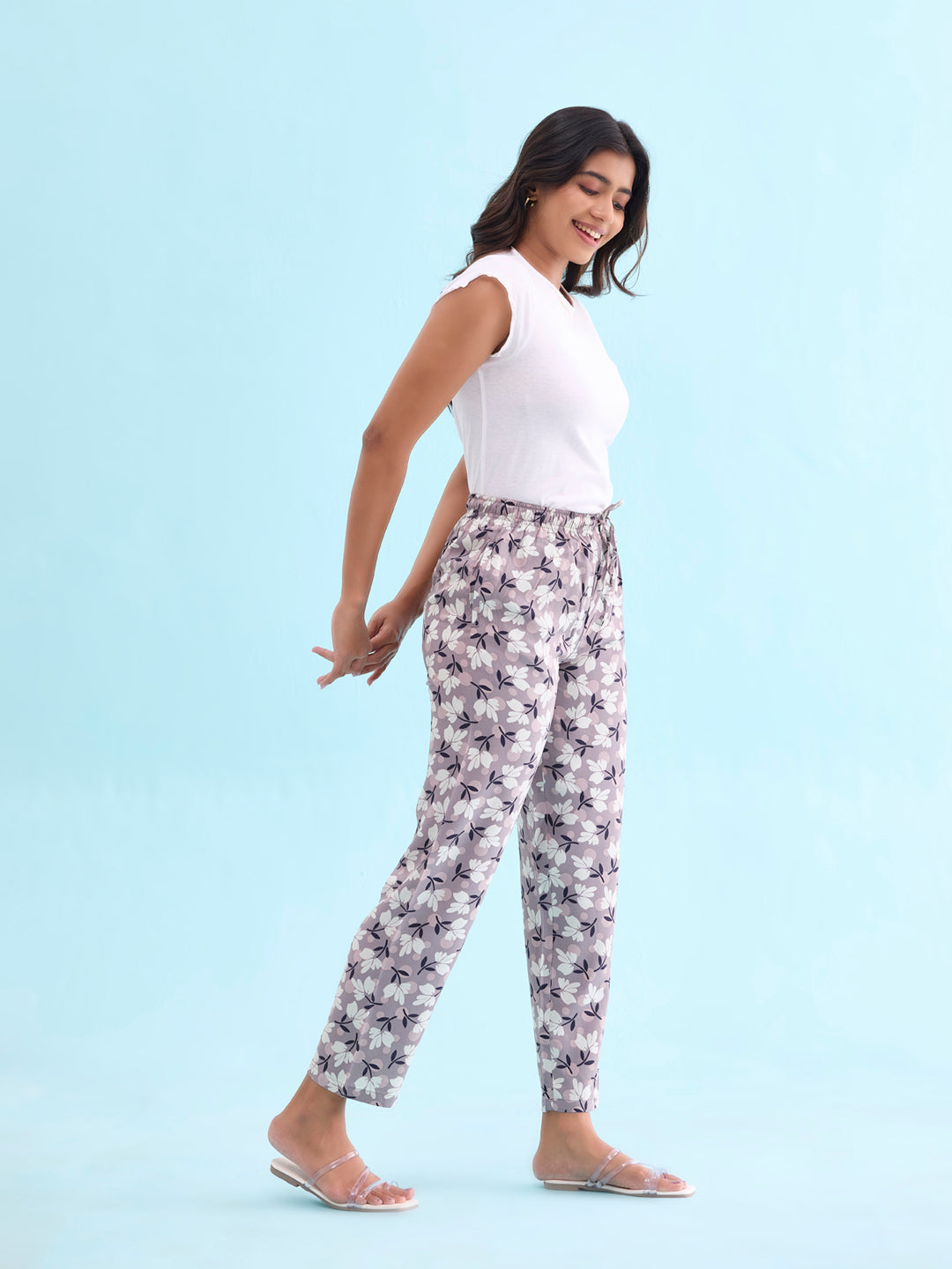 Purple Woven Viscose Printed Lounge Pants