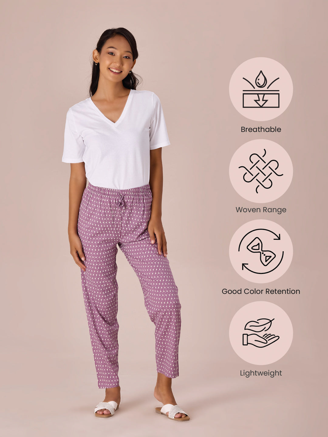 Purple Woven Viscose Printed Lounge Pants