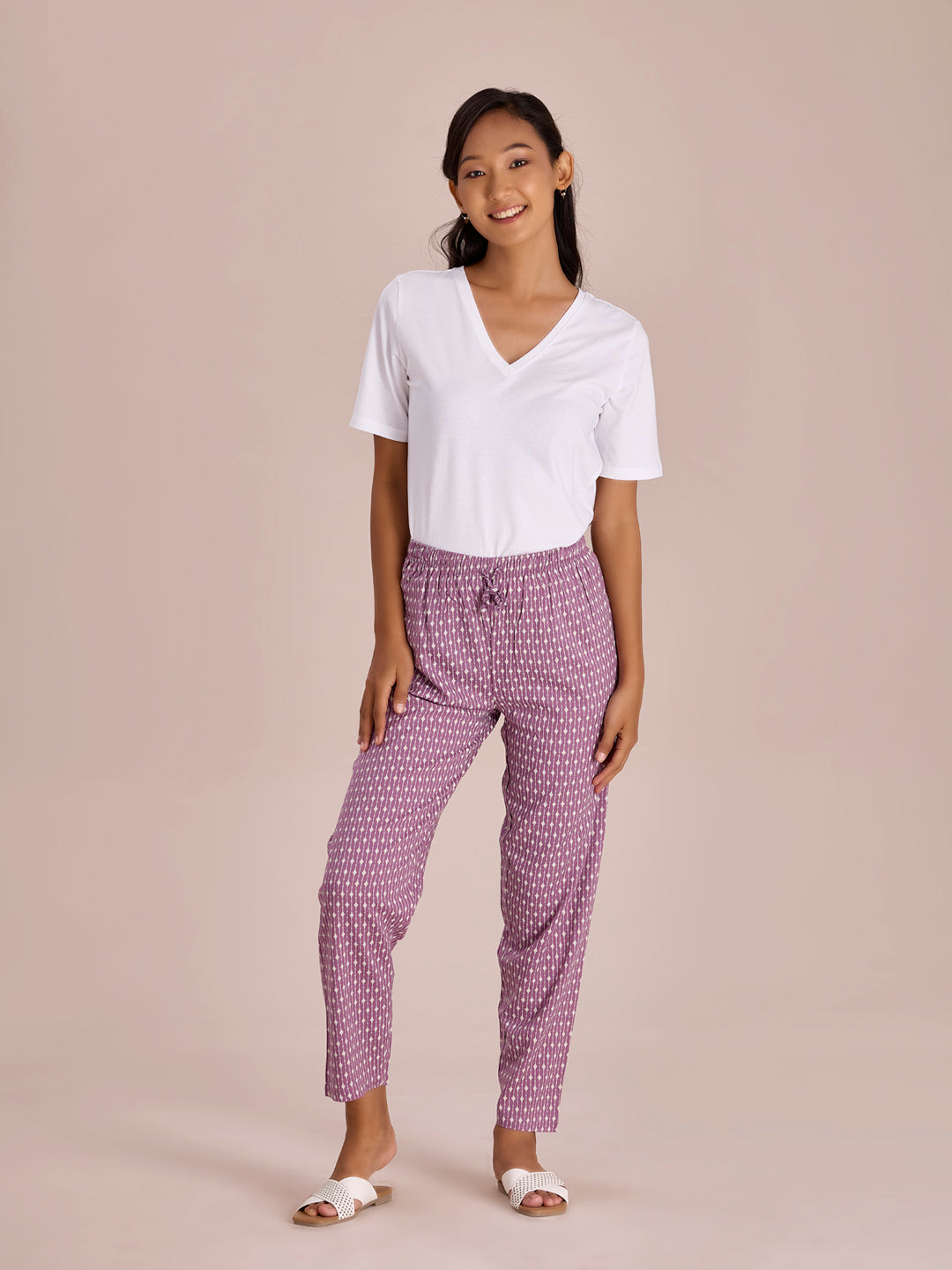 Purple Woven Viscose Printed Lounge Pants